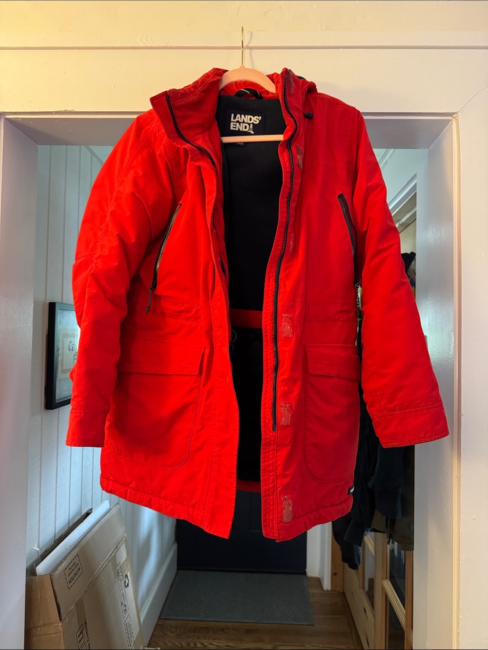 Lands' End Bright Red Womens Hooded Squall Coat